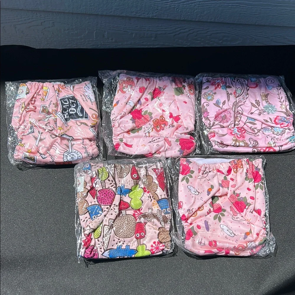 New Washable Reusable Colorful Baby Cloth Diapers Set Pink